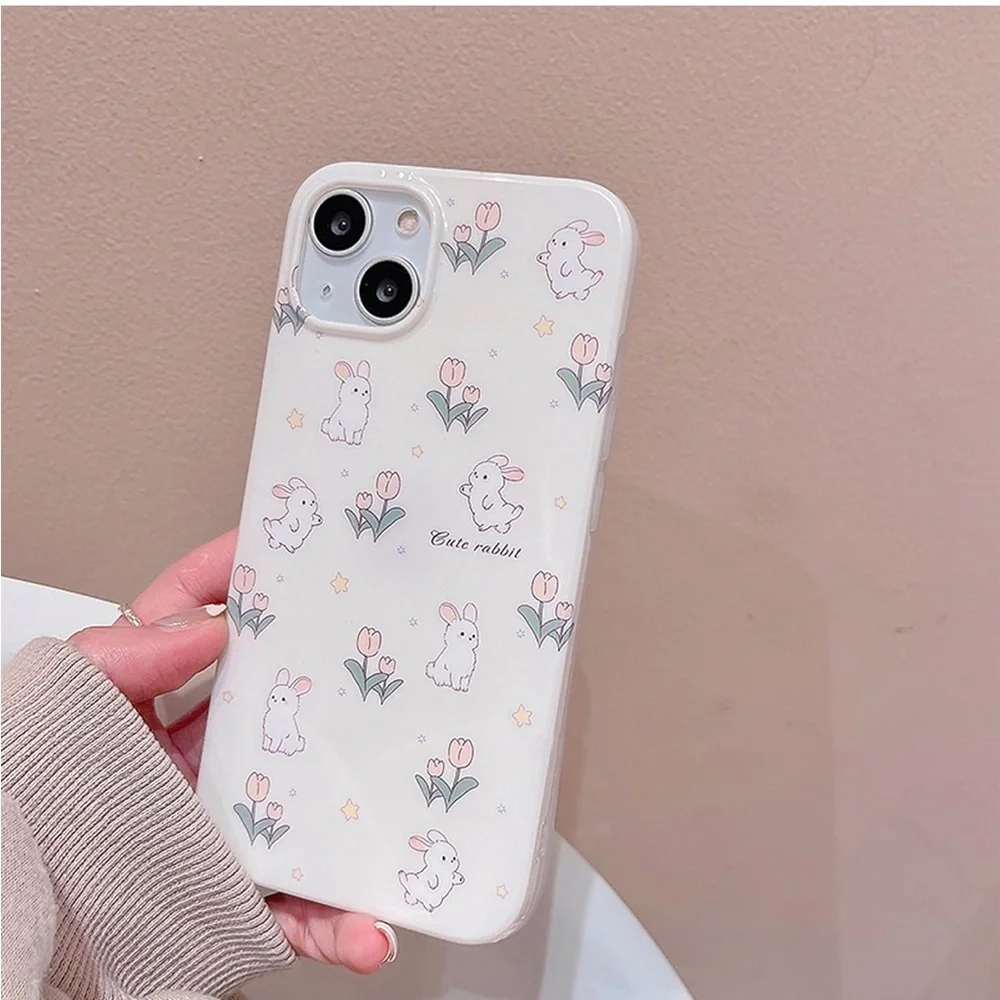 Cream White Floral Bunny Phone Case for iPhone 12 NEW